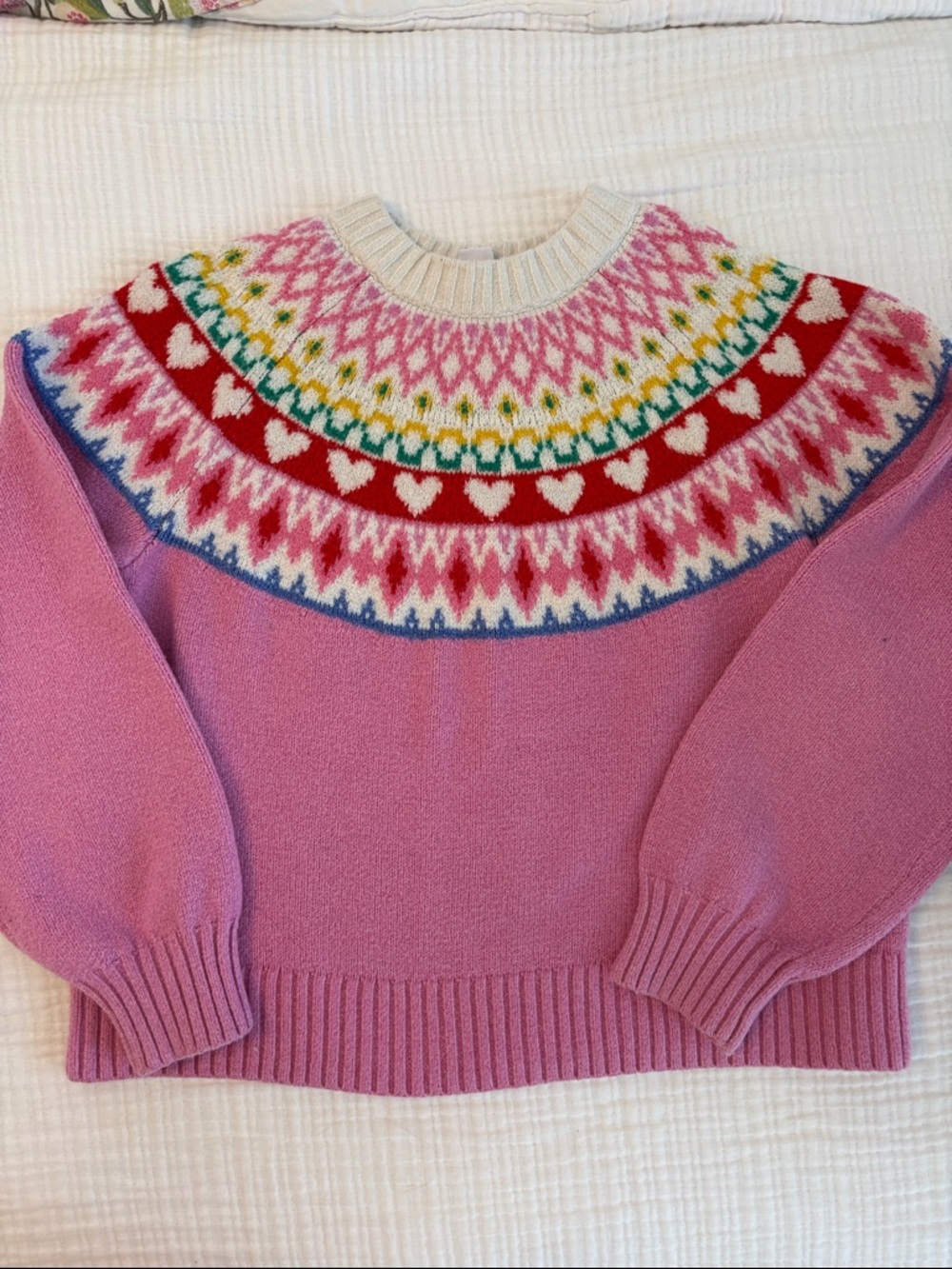 Old Navy Pink Sweater with Multicolor Fair Isle Yoke